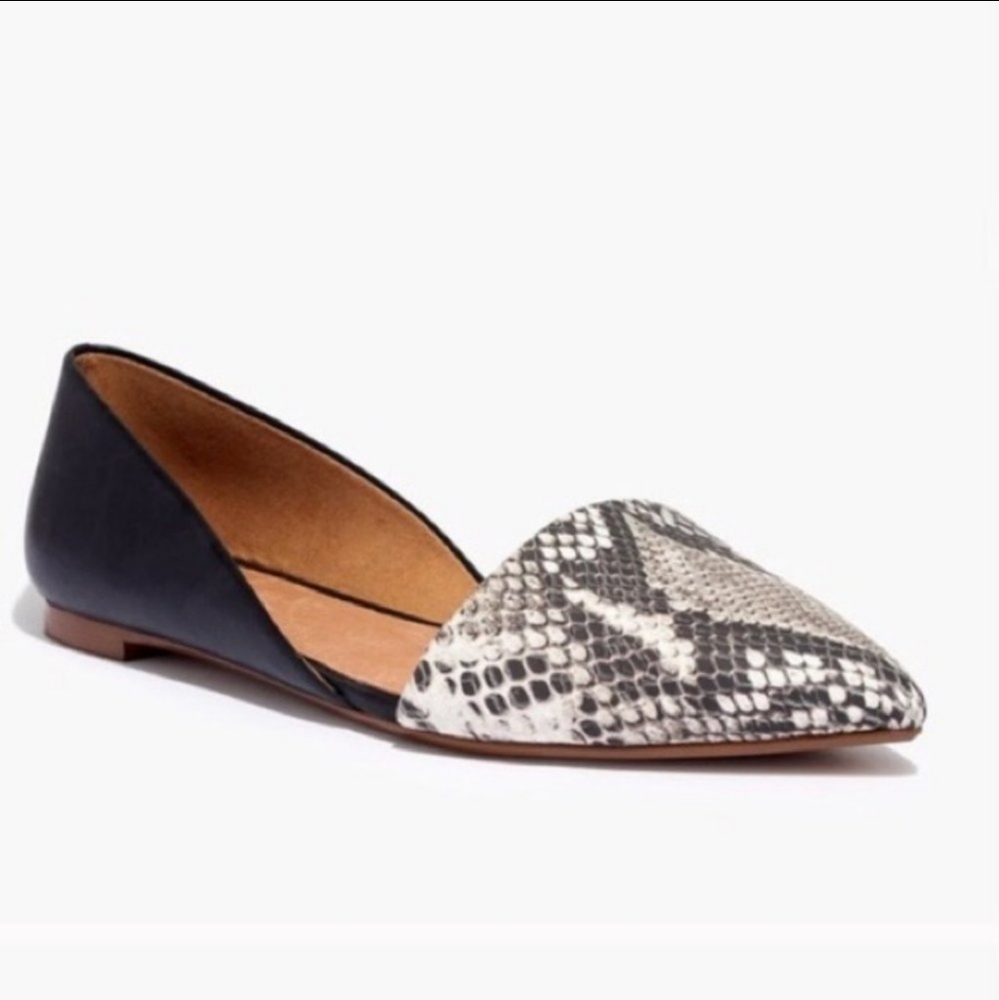 Madewell Size 9 Leather "The Lydia" Snakeskin d'Orsay Flats.